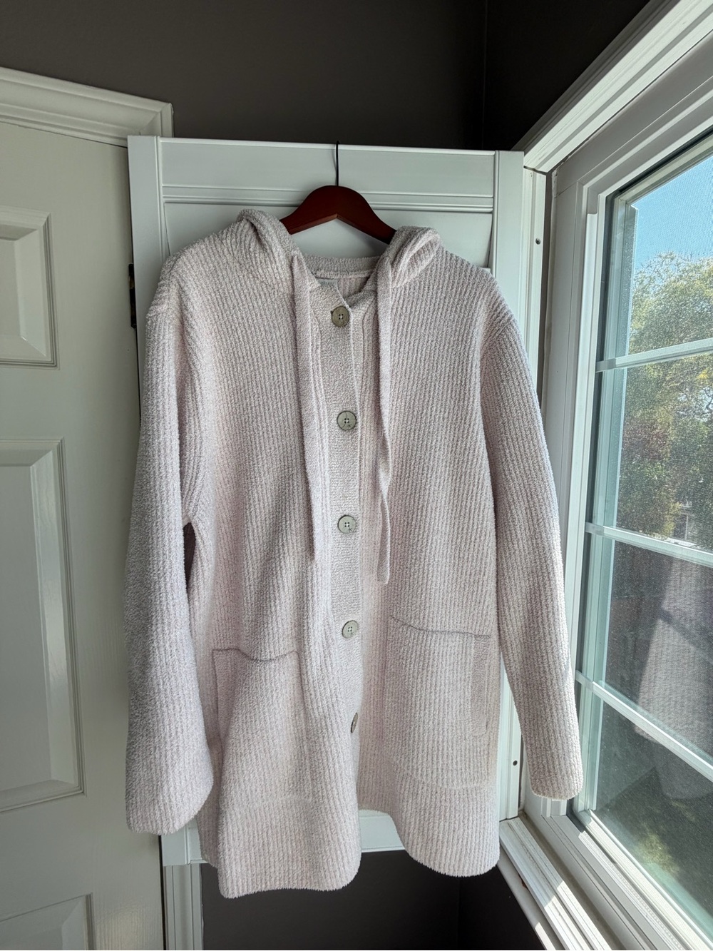 Barefoot Dreams Pale Pink Hooded Button-Front Cardigan